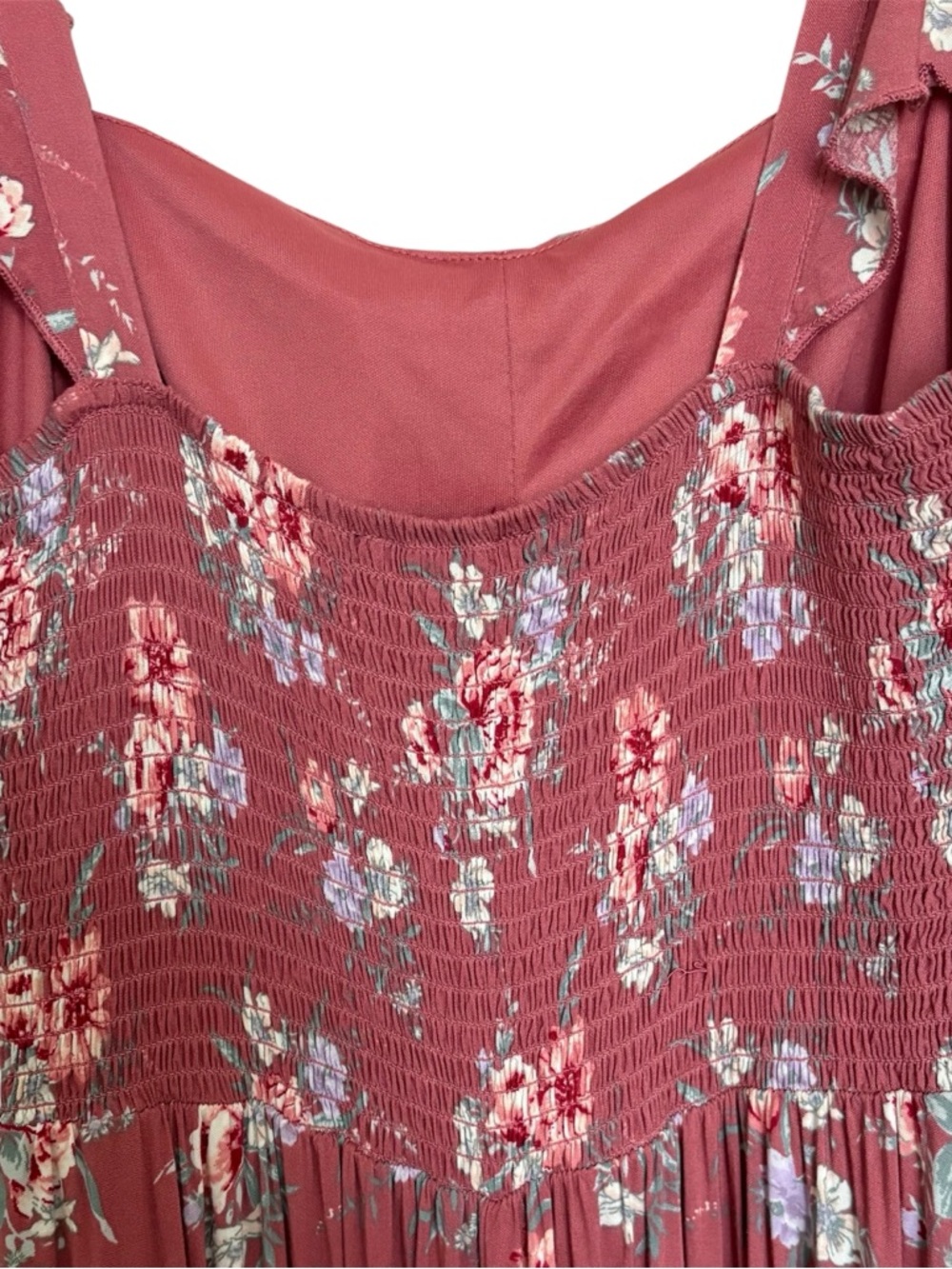 Lg Pink Floral Maxi Dress Sweetheart Neckline High Low Hem Coquette Easter - Picture 9 of 13